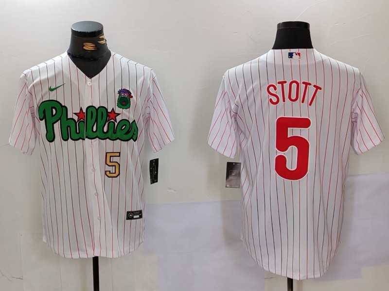 Men%27s Philadelphia Phillies #5 Bryson Stott White Green Cool Base Stitched Jerseys